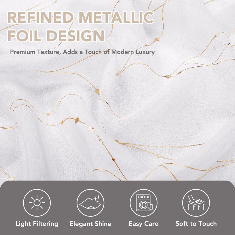Deconovo Gold Printed Sheer Curtains 84 Inch Length 2 Panels Set, Voile Curtains Semi Sheer Drapes, Light Filtering Curtains for Living Room White/Gold, 2 Panels 52x84 Inch - Image 4